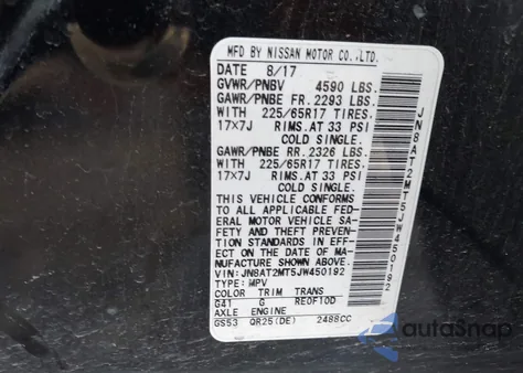 2018 Nissan Rogue Sv z USA, uszkodzony, nr VIN JN8AT2MT5JW450192